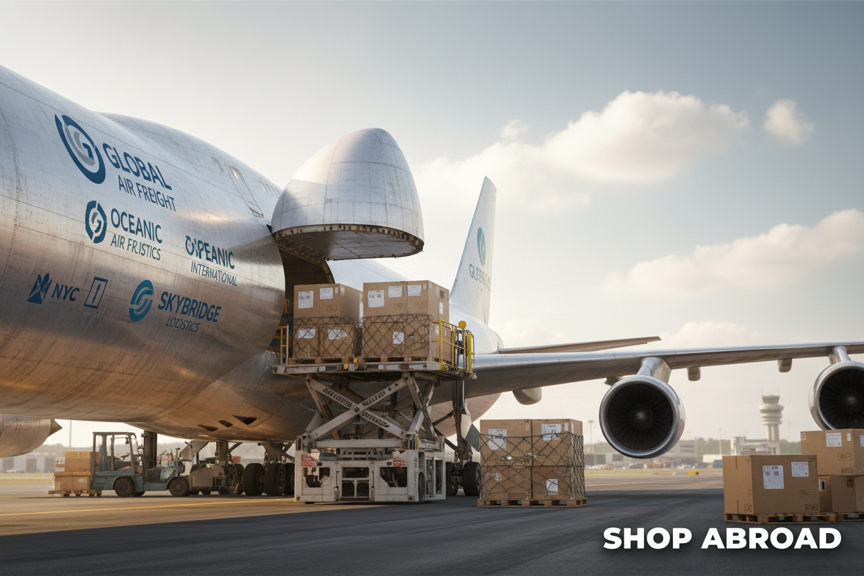 Assorted international products representing global shopping with fast 7–10 day delivery.