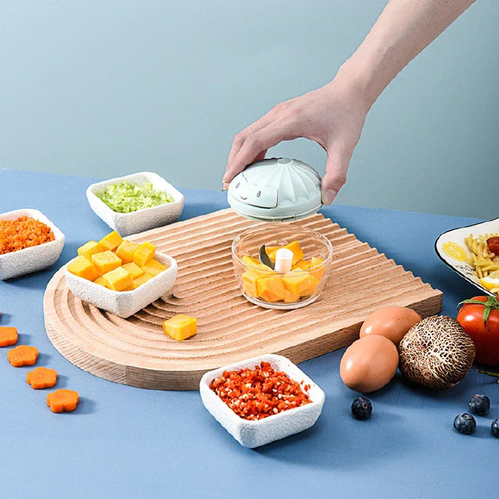 Mini Manual Food Processor: Multifunction Vegetable Chopper, Garlic Press, Meat Grinder, 500ml Blue