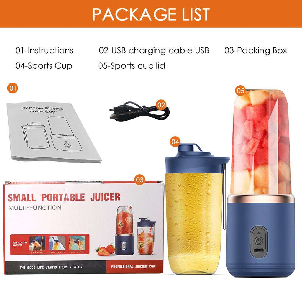 UPHUI Portable USB Rechargeable Blender: 6-Blade Mini Juicer for Shakes & Smoothies