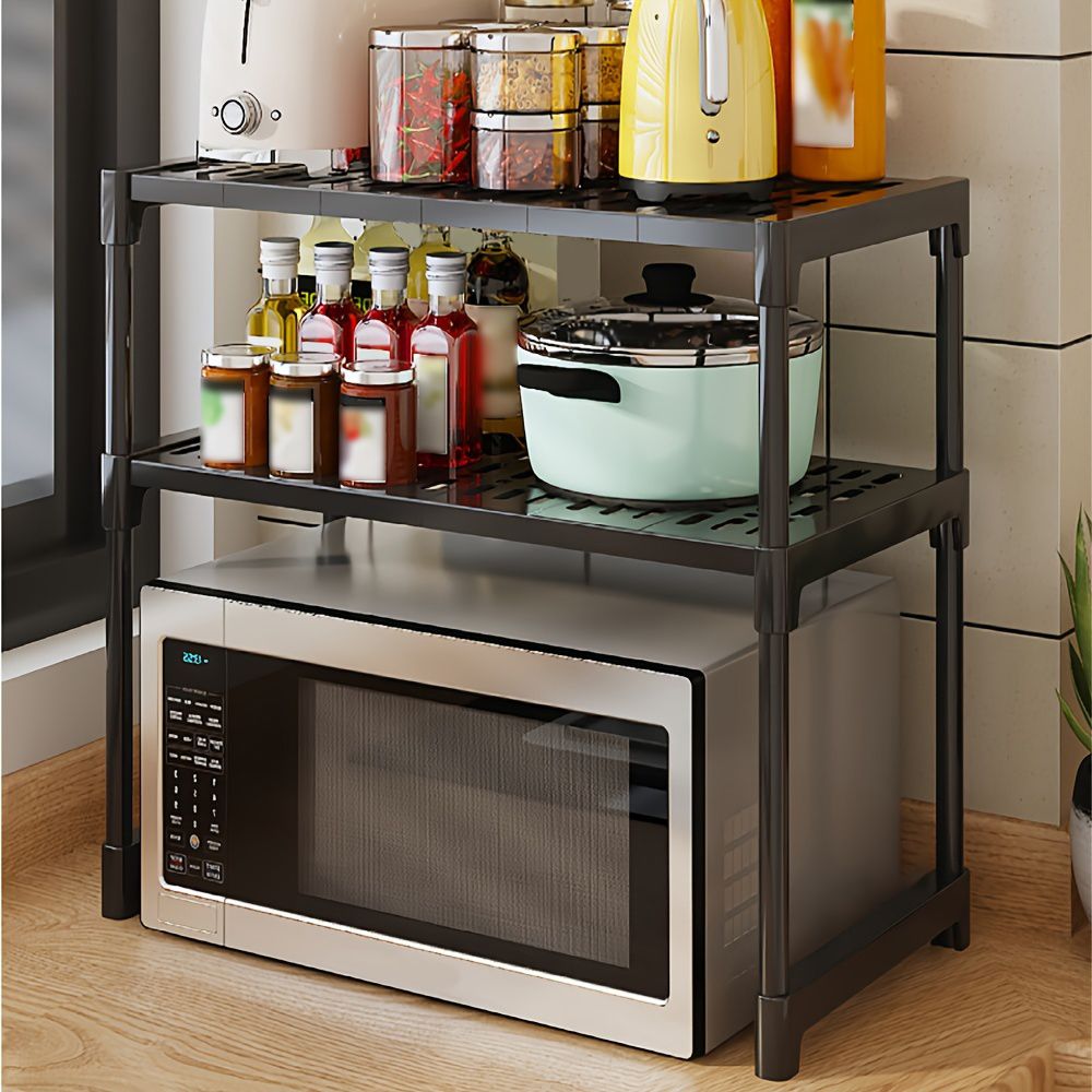 Jaza Keja 2-Tier Microwave Oven Rack, Steel Pipe Support, Rust-Proof Kitchen Organizer