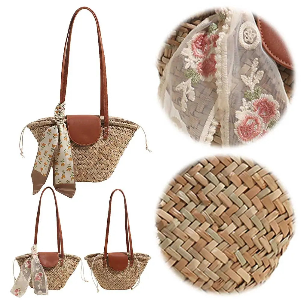 Women Straw Woven Tote Bag Fashion Woven Handbag Large Capacity Weaving Shoulder Bag Tote Clutch Bags for Party Vacation