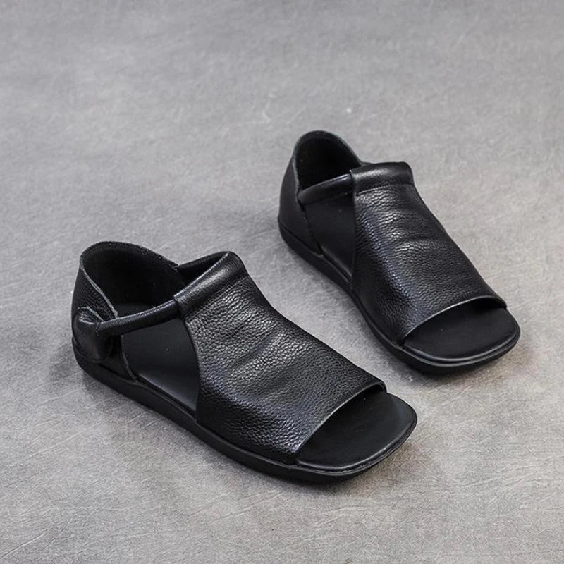 Handmade Cowhide Sandals Genuine Leather Round Toe Hand-Woven Hollow Lightweight Roman Sandals Fish Mouth Casual Sandals