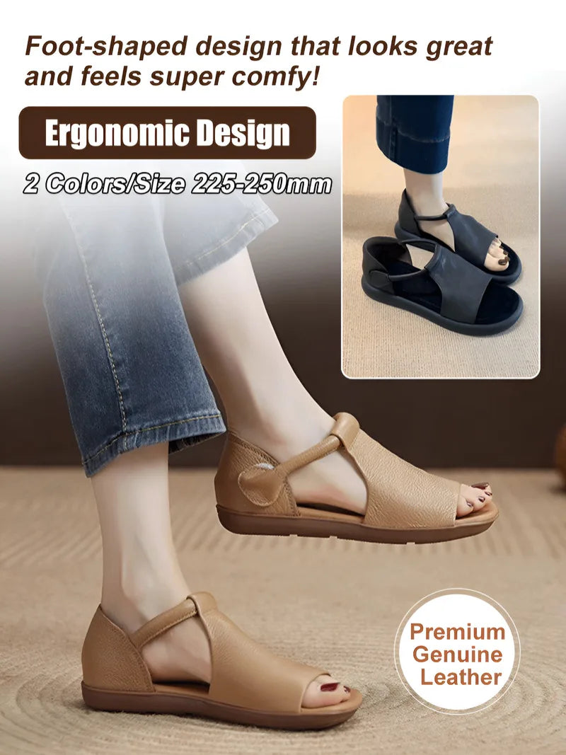 Handmade Cowhide Sandals Genuine Leather Round Toe Hand-Woven Hollow Lightweight Roman Sandals Fish Mouth Casual Sandals