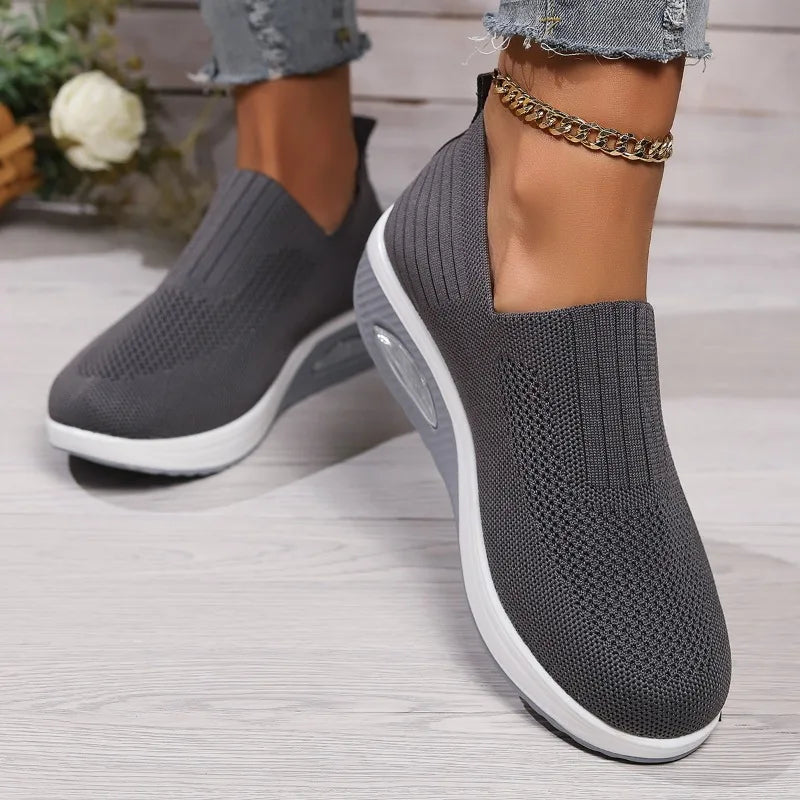 2025 Summer Fashion Mesh Breathable Sneakers Casual Solid Color Thick-soled Wedge Shoes Comfortable Walking Vulcanized Shoes