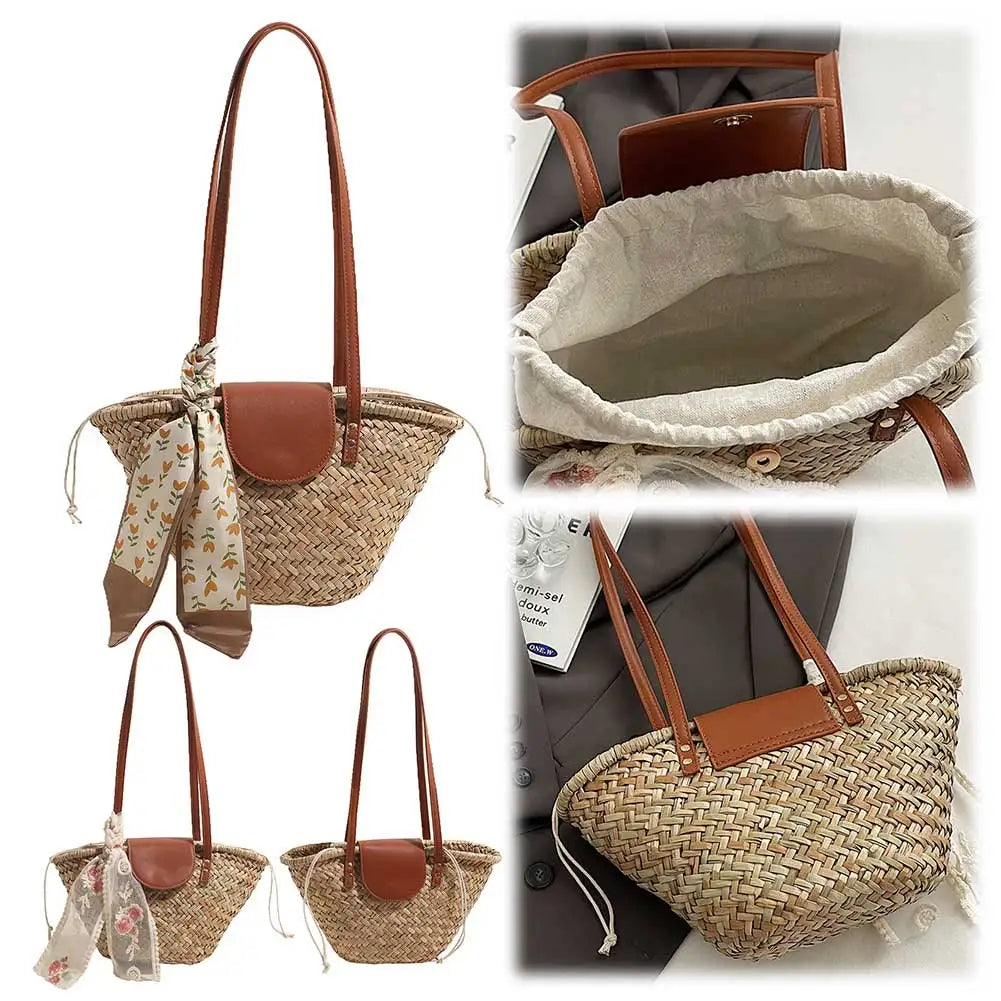 Women Straw Woven Tote Bag Fashion Woven Handbag Large Capacity Weaving Shoulder Bag Tote Clutch Bags for Party Vacation