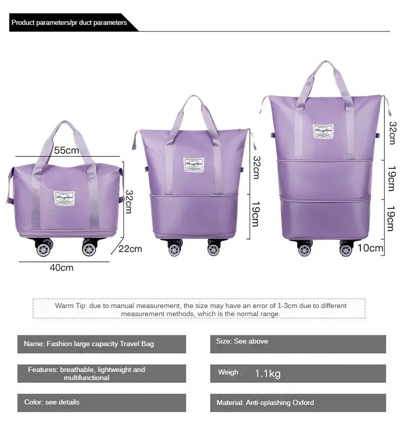 Universal wheel expandable luggage Large capacity dry and wet separation storage travel fitness bag  lightweight luggage