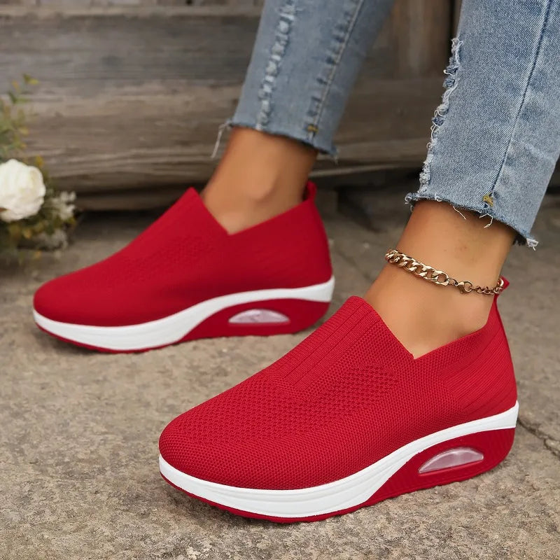 2025 Summer Fashion Mesh Breathable Sneakers Casual Solid Color Thick-soled Wedge Shoes Comfortable Walking Vulcanized Shoes