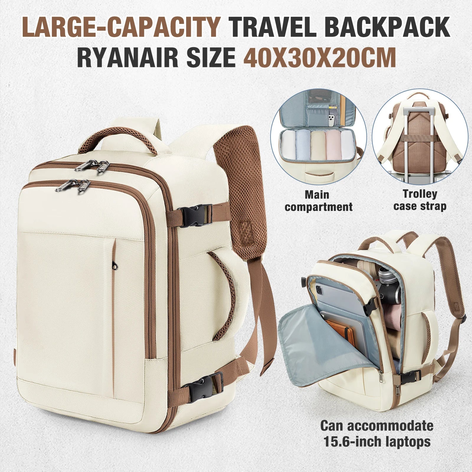 New Travel Boarding Backpack Ryanair 40x30x20, Wiz Air Multi Functional Business Backpack Lightweight Cabin Bag 15.6" Laptop Bag