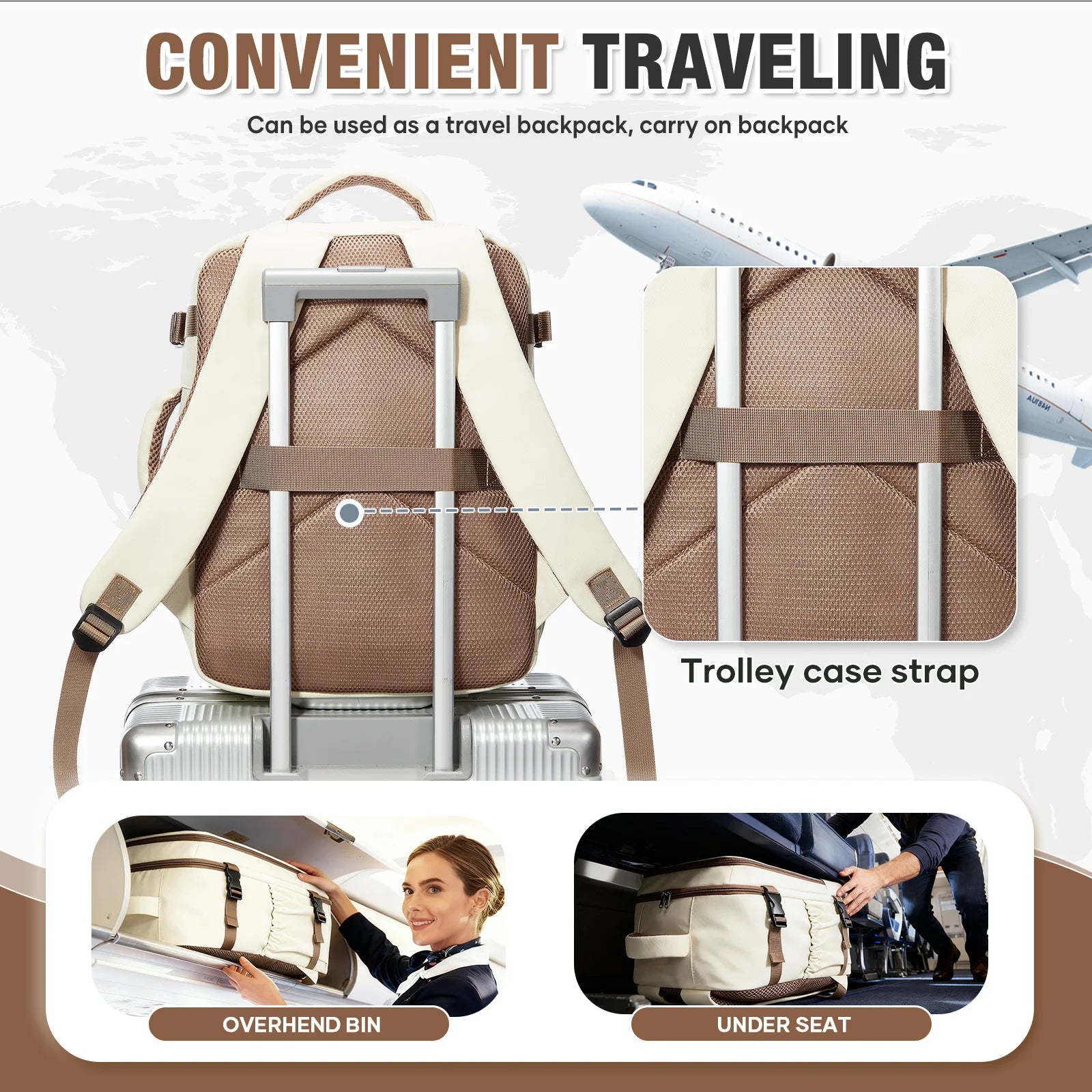 New Travel Boarding Backpack Ryanair 40x30x20, Wiz Air Multi Functional Business Backpack Lightweight Cabin Bag 15.6" Laptop Bag