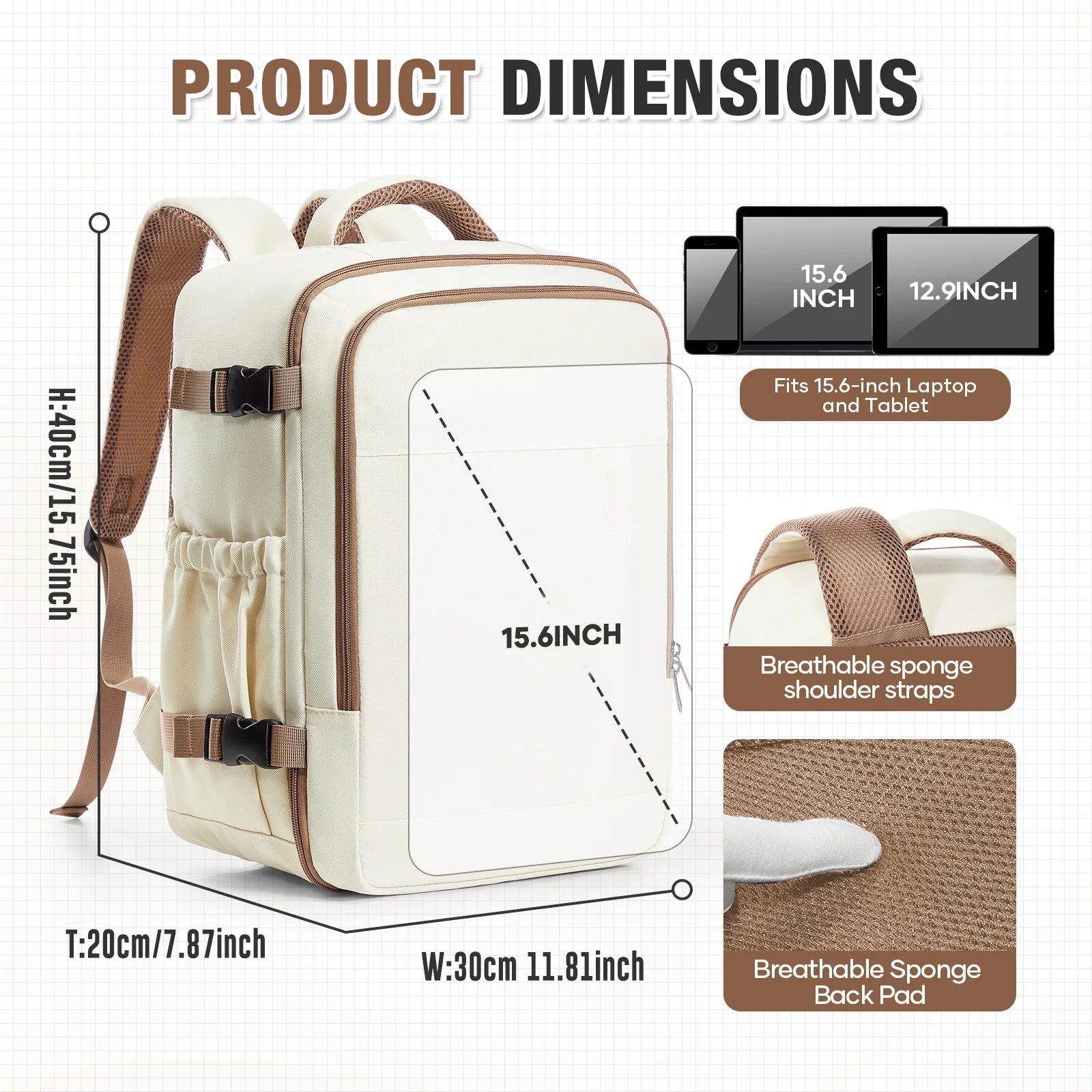 New Travel Boarding Backpack Ryanair 40x30x20, Wiz Air Multi Functional Business Backpack Lightweight Cabin Bag 15.6" Laptop Bag