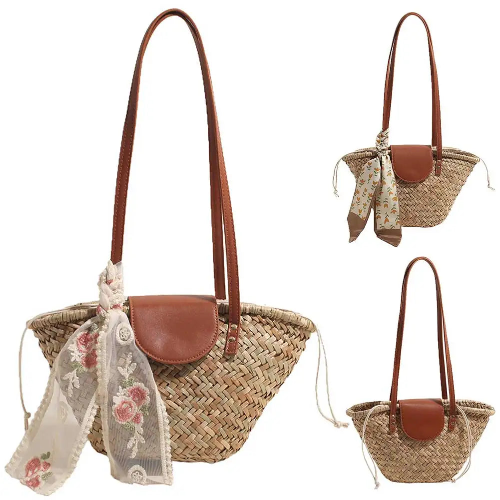 Women Straw Woven Tote Bag Fashion Woven Handbag Large Capacity Weaving Shoulder Bag Tote Clutch Bags for Party Vacation