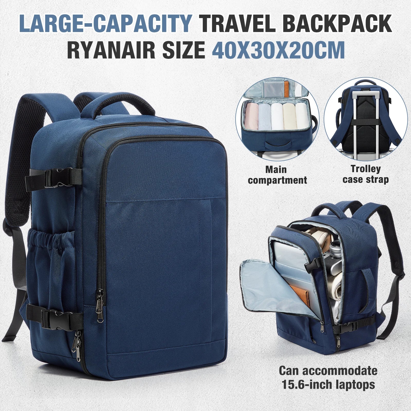 New Travel Boarding Backpack Ryanair 40x30x20, Wiz Air Multi Functional Business Backpack Lightweight Cabin Bag 15.6" Laptop Bag