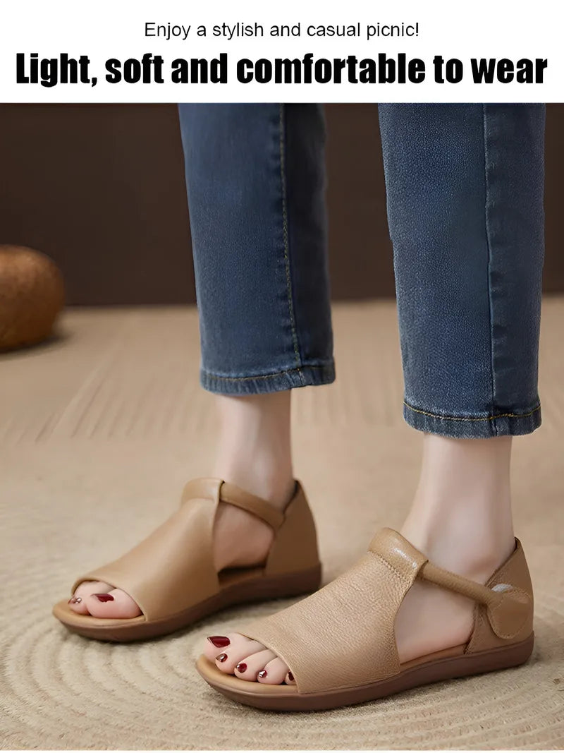 Handmade Cowhide Sandals Genuine Leather Round Toe Hand-Woven Hollow Lightweight Roman Sandals Fish Mouth Casual Sandals