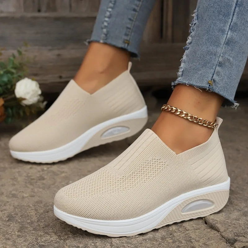 2025 Summer Fashion Mesh Breathable Sneakers Casual Solid Color Thick-soled Wedge Shoes Comfortable Walking Vulcanized Shoes