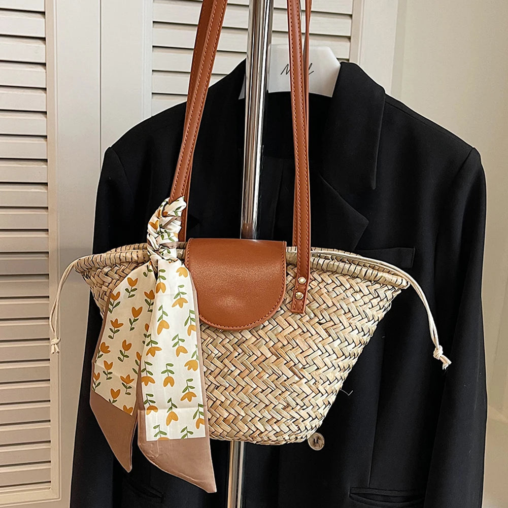 Women Straw Woven Tote Bag Fashion Woven Handbag Large Capacity Weaving Shoulder Bag Tote Clutch Bags for Party Vacation