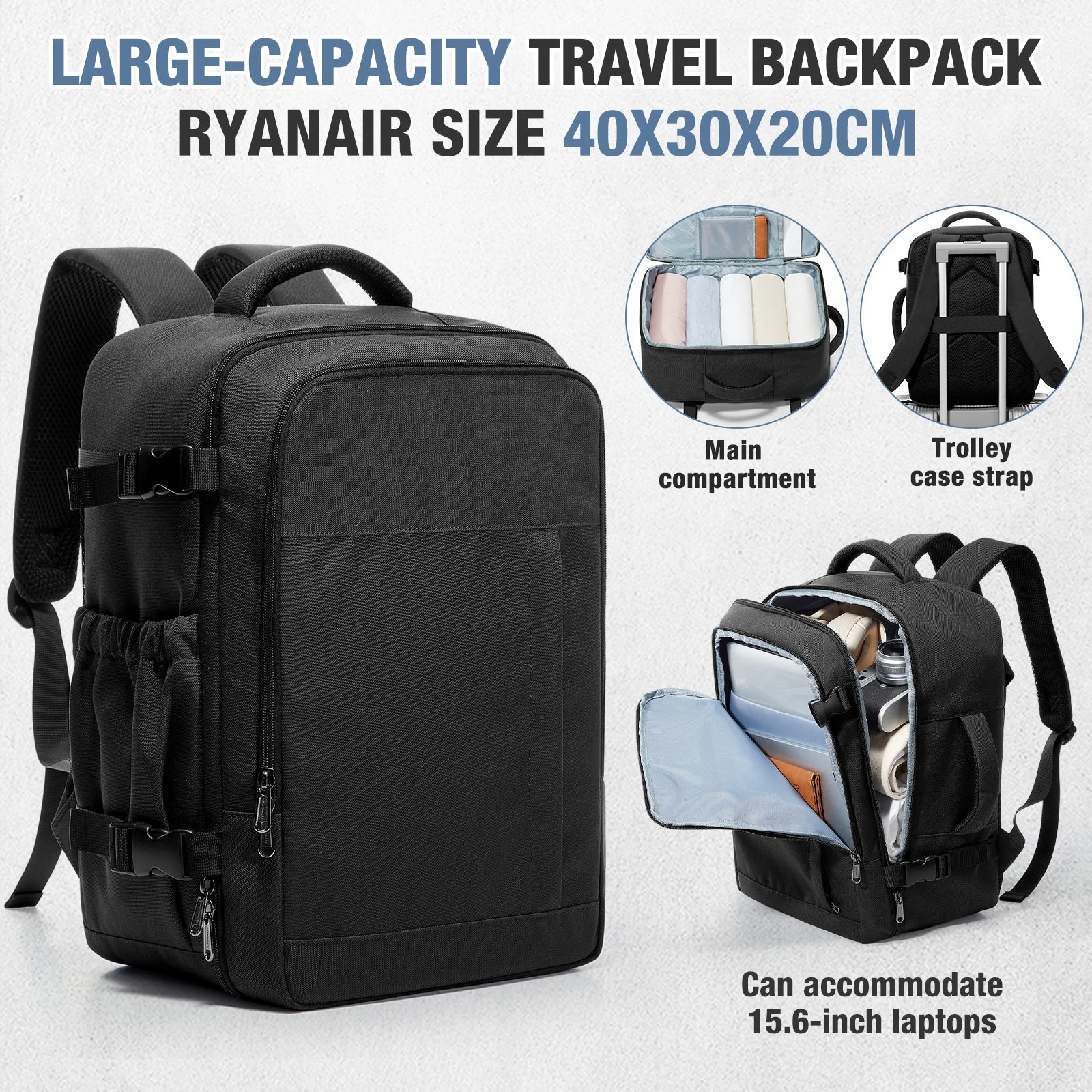 New Travel Boarding Backpack Ryanair 40x30x20, Wiz Air Multi Functional Business Backpack Lightweight Cabin Bag 15.6" Laptop Bag