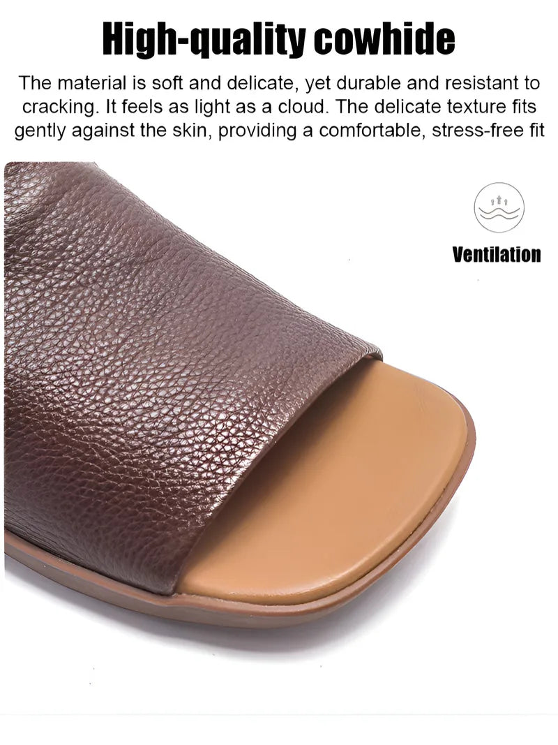 Handmade Cowhide Sandals Genuine Leather Round Toe Hand-Woven Hollow Lightweight Roman Sandals Fish Mouth Casual Sandals