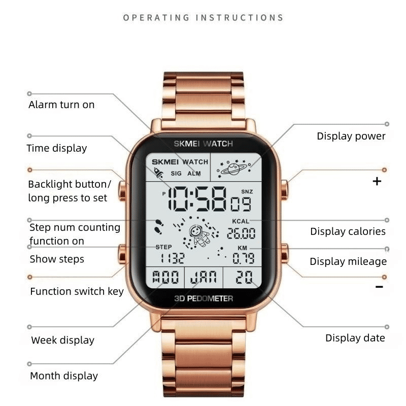 SKMEI Men's Premium Digital Watch: Durable Steel Strap, Multifunctional, Black Finish