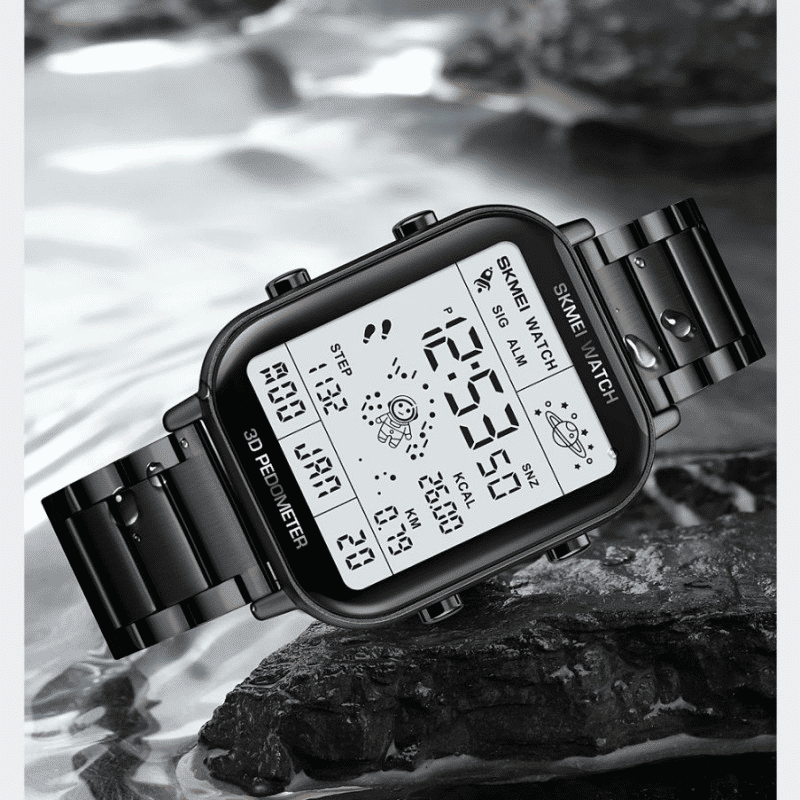 SKMEI Men's Premium Digital Watch: Durable Steel Strap, Multifunctional, Black Finish