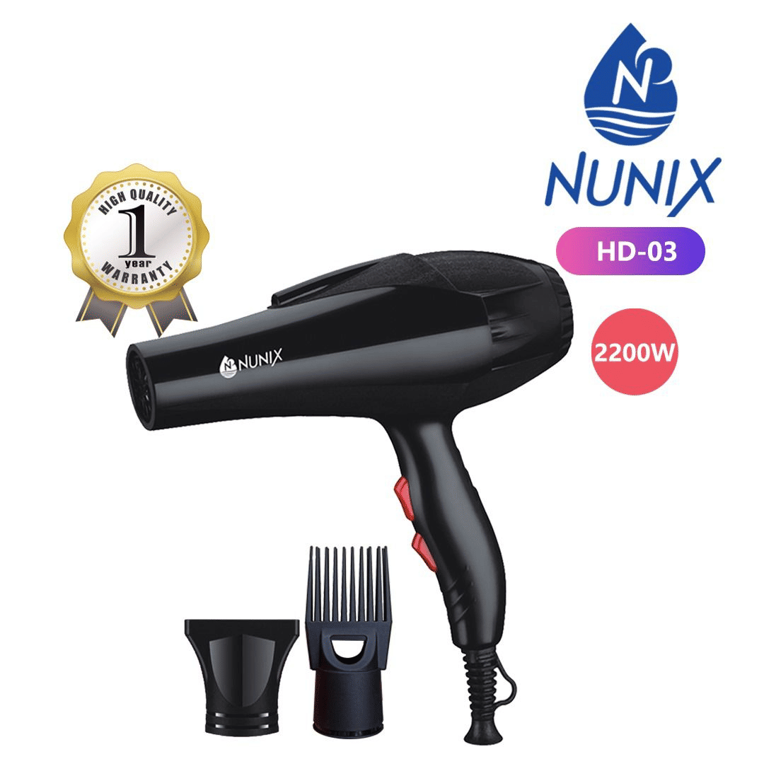 Nunix 2200W Professional Hair Dryer: Fast Drying, Low Noise, Hot & Cold Air