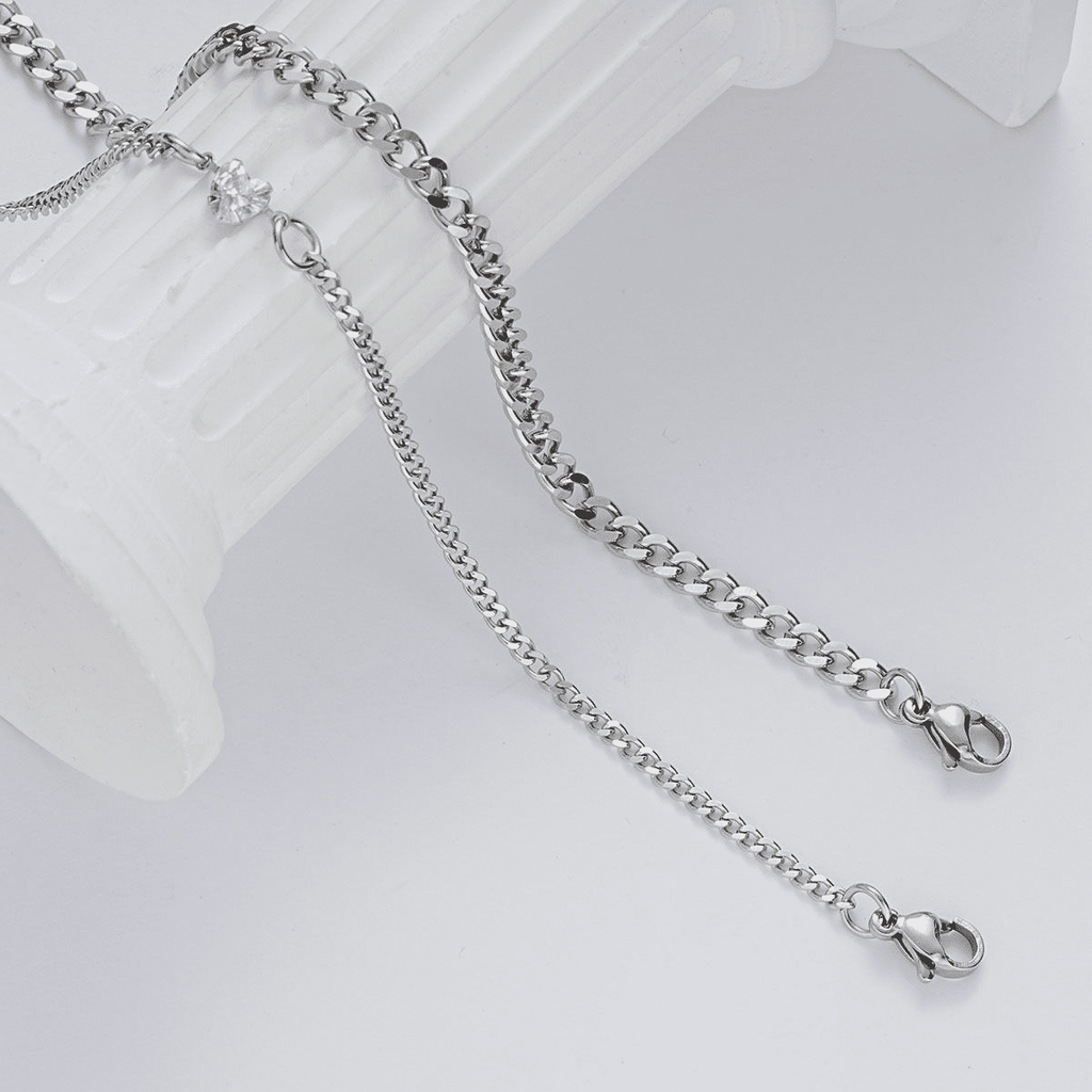 Elegant Stainless Steel Couple Bracelet Set with Crystal Heart Charm