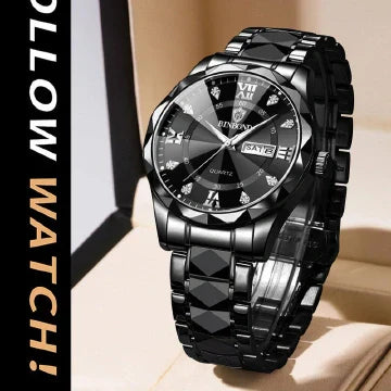 BINBOND Luxury Waterproof Men's Quartz Watch - Stainless Steel, Double Calendar